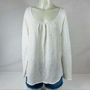 Eileen Fisher White Knit Linen Box Neck Longsleeve